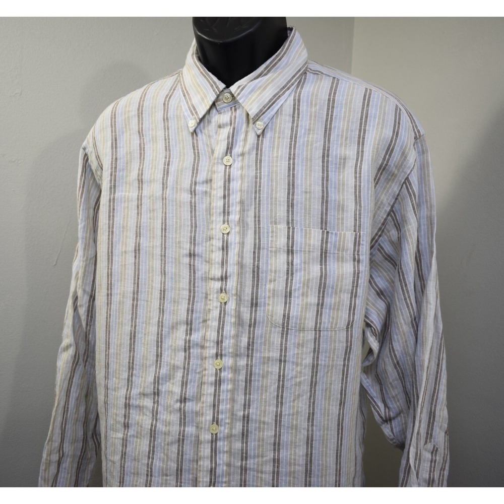 Brooks Brothers 100% Irish Linen Dress Shirt Striped Long Sleeve‎ Mens Size XL